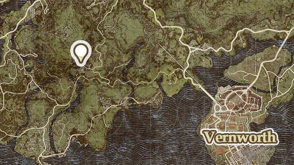 A map shows the location of Trevo Mine near Vernworth which is where you unlock the Sorcerer vocation in Dragon’s Dogma 2.