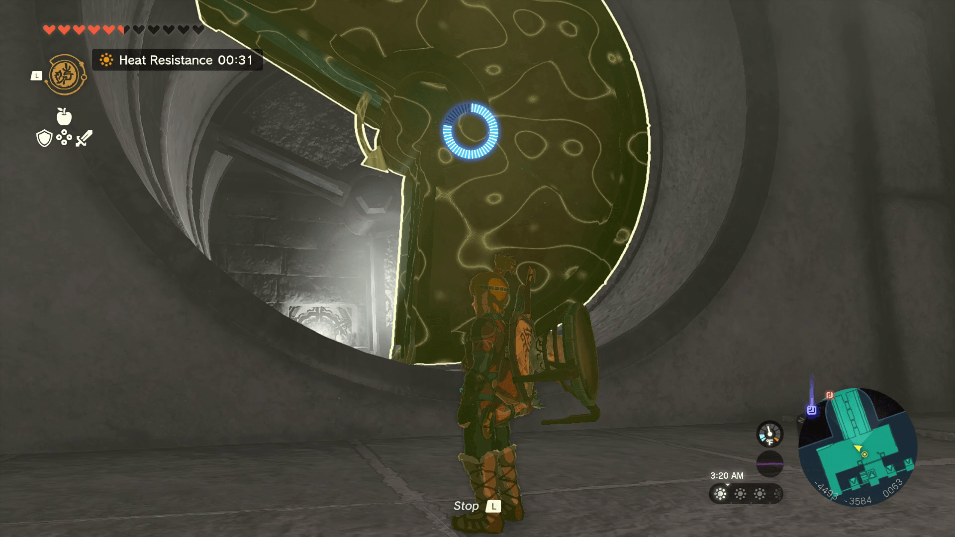 The Legend of Zelda: Tears of the Kingdom Link using Recall in the Lightning Temple to line up spinning discs.