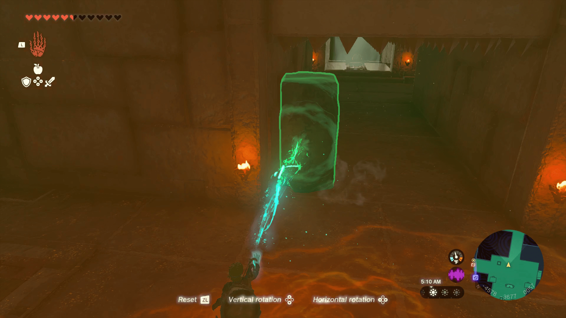 The Legend of Zelda: Tears of the Kingdom Link using Ultrahand on another boulder to jam another mechanism in the Lightning Temple