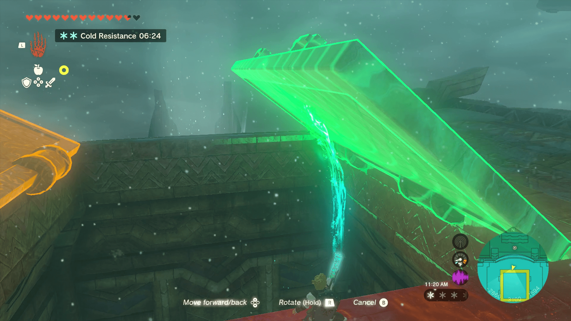 Two large wooden doors open to the lower depths of the wooden ship. Link is using his Ultrahand ability to swing the one on the right open.