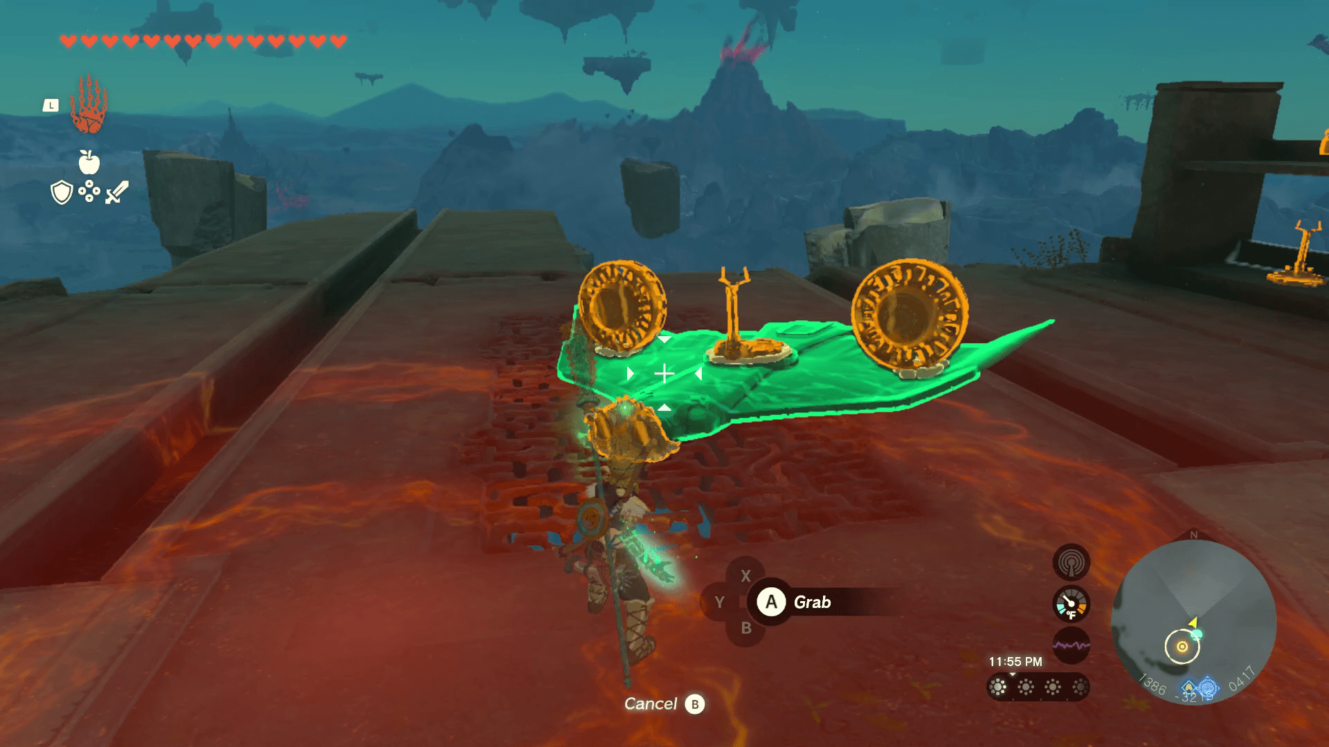 Link puts together a wing Zonai device with the mask attached to the front of it in Tears of the Kingdom