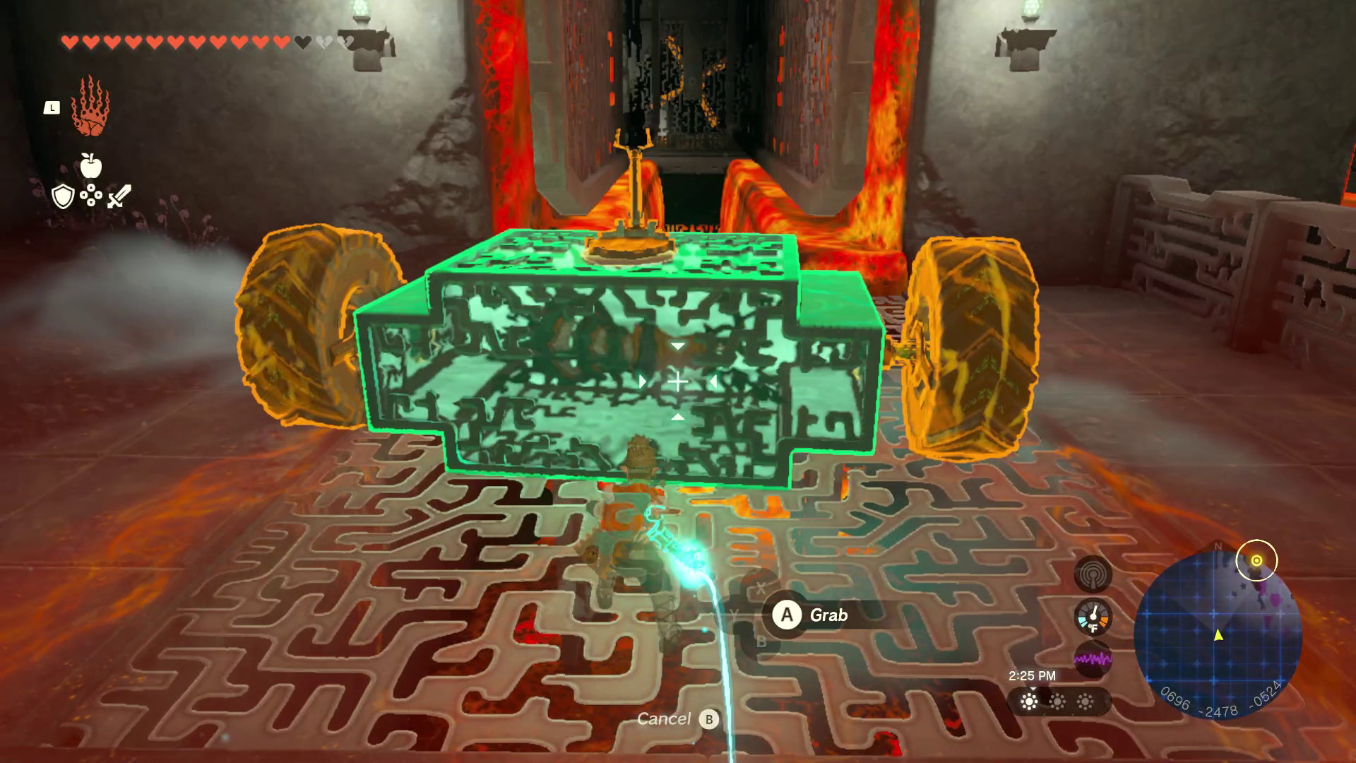 Link Ultrahands a new lava-crossing car, where this time the box is flipped horizontally with the big tires on each side and a steering stick on top in Tears of the Kingdom