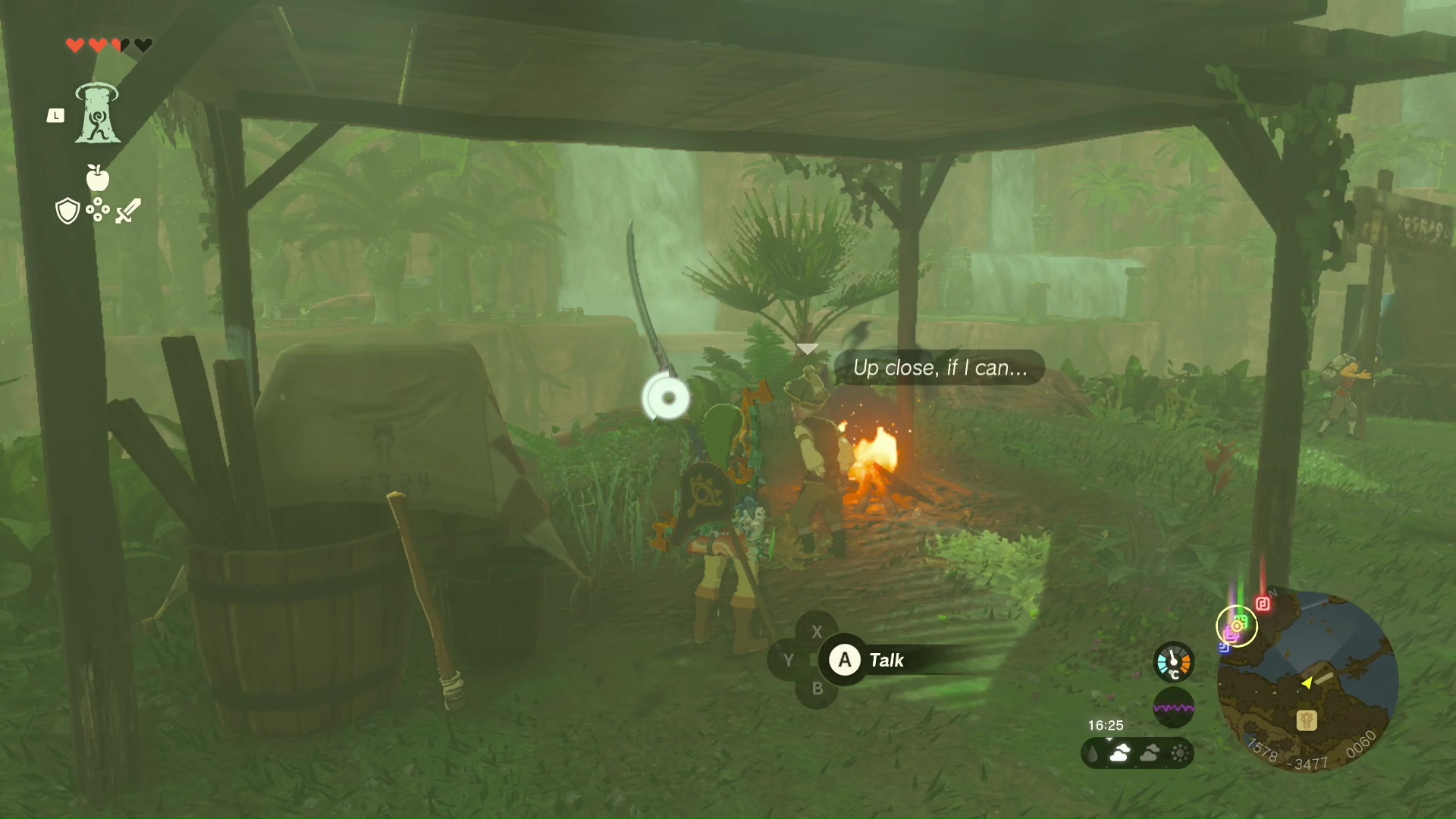 Link approaching Shay, who is saying “Up close, if I can...”