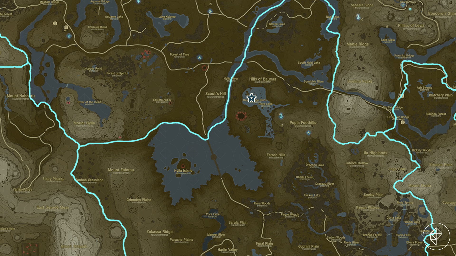 Well location marked on the map of Hyrule