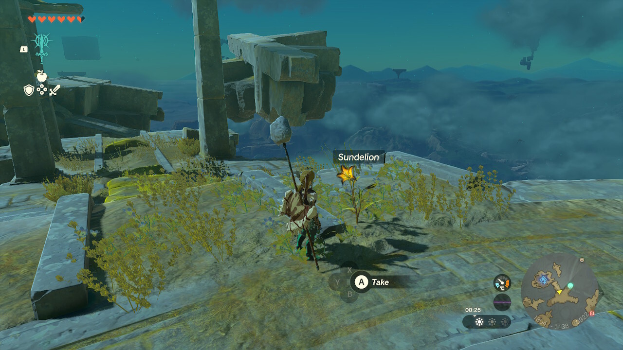 Link picking a Sundelion flower