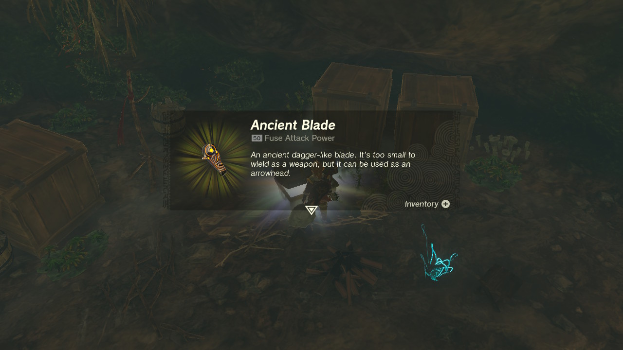 Link grabs an ancient blade from a chest in Zelda Tears of the Kingdom.