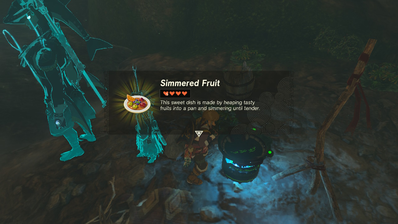 Link cooks five apples during a Blood Moon in Zelda Tears of the Kingdom.