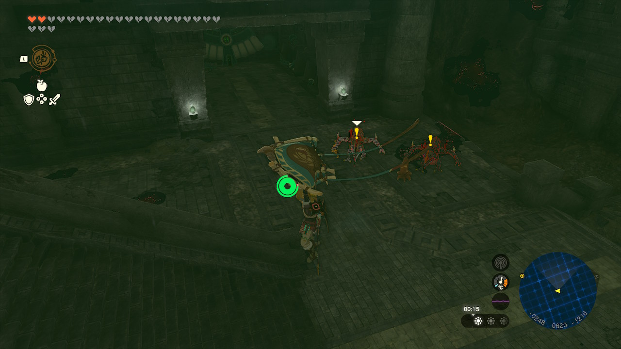 Link plummets into two lizalfos under Hyrule Castle in Zelda Tears of the Kingdom.