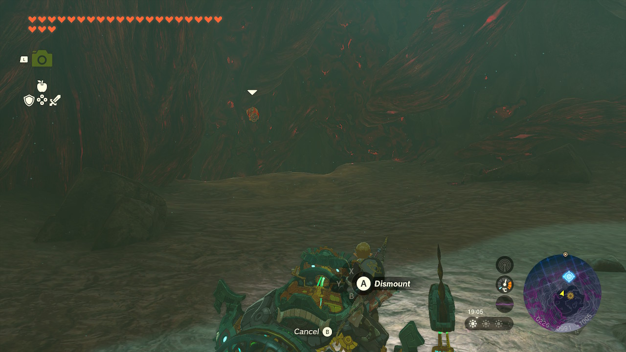 Link cautiously walks by a shock like in a chasm under Hyrule Castle in Zelda Tears of the Kingdom.