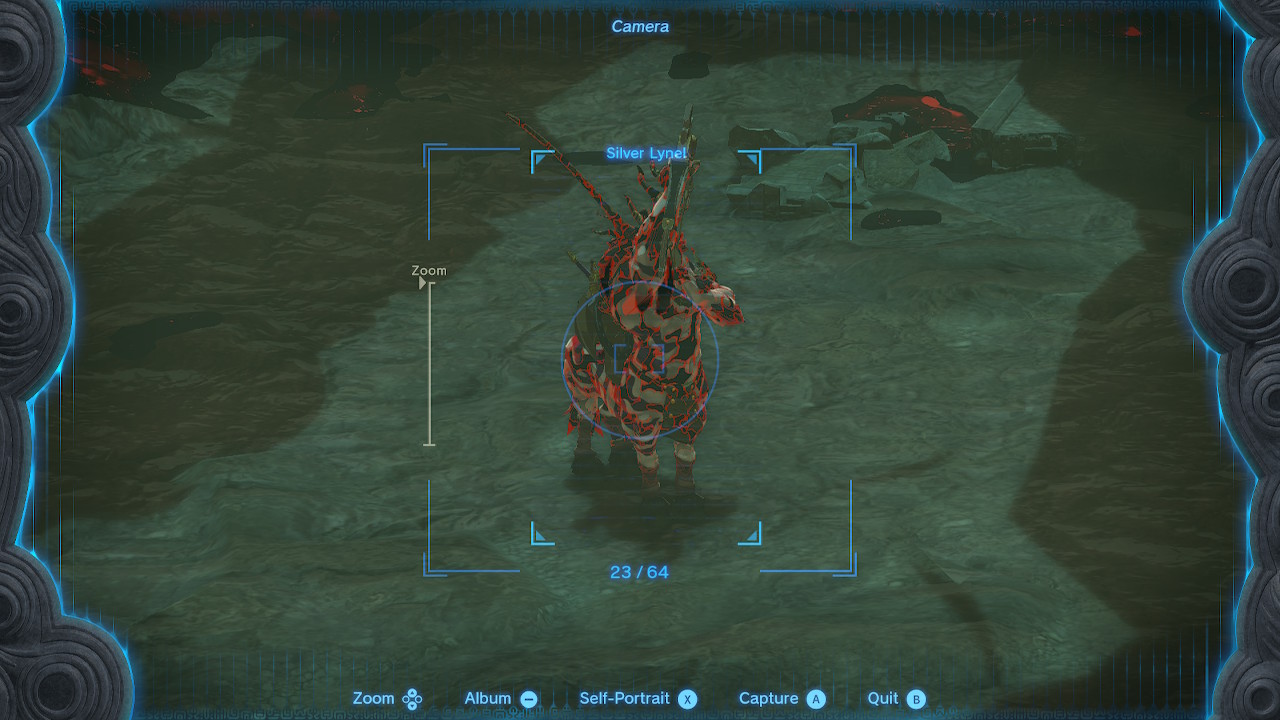 Link spots a silver lynel in Hyrule Castle Chasm in Zelda Tears of the Kingdom.