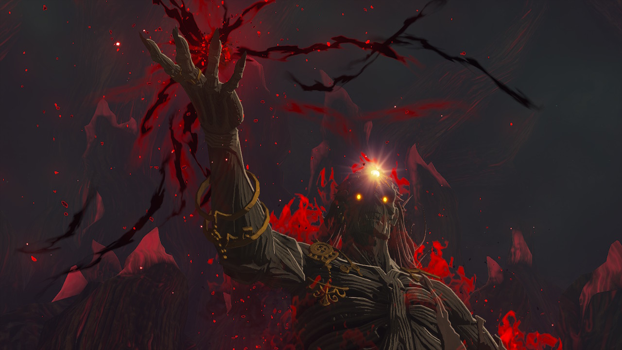 A corpse revives itself in the final boss fight against Demon King Ganondorf in Zelda Tears of the Kingdom.