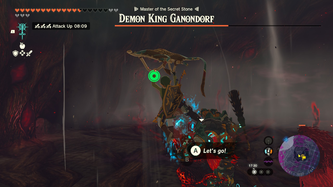 Link rides an updraft with a paraglider in the final boss fight of Zelda Tears of the Kingdom.