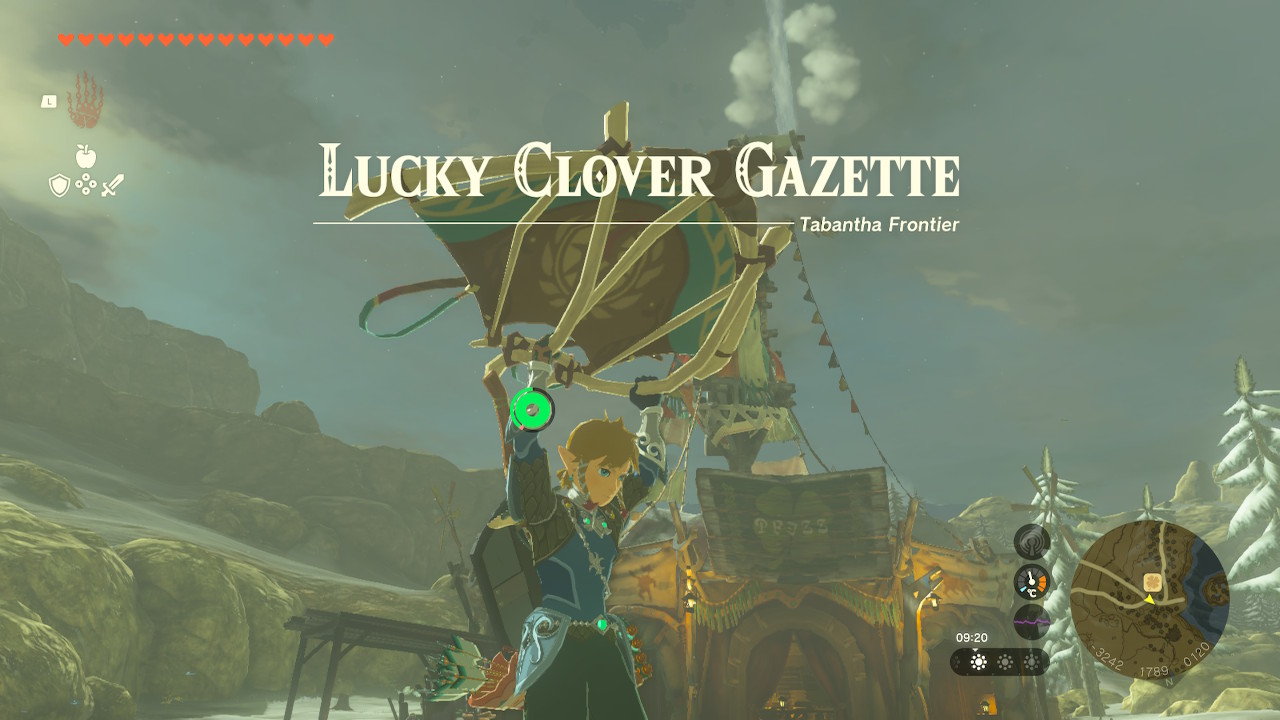 Link gliding in front of the Lucky Clover Gazette