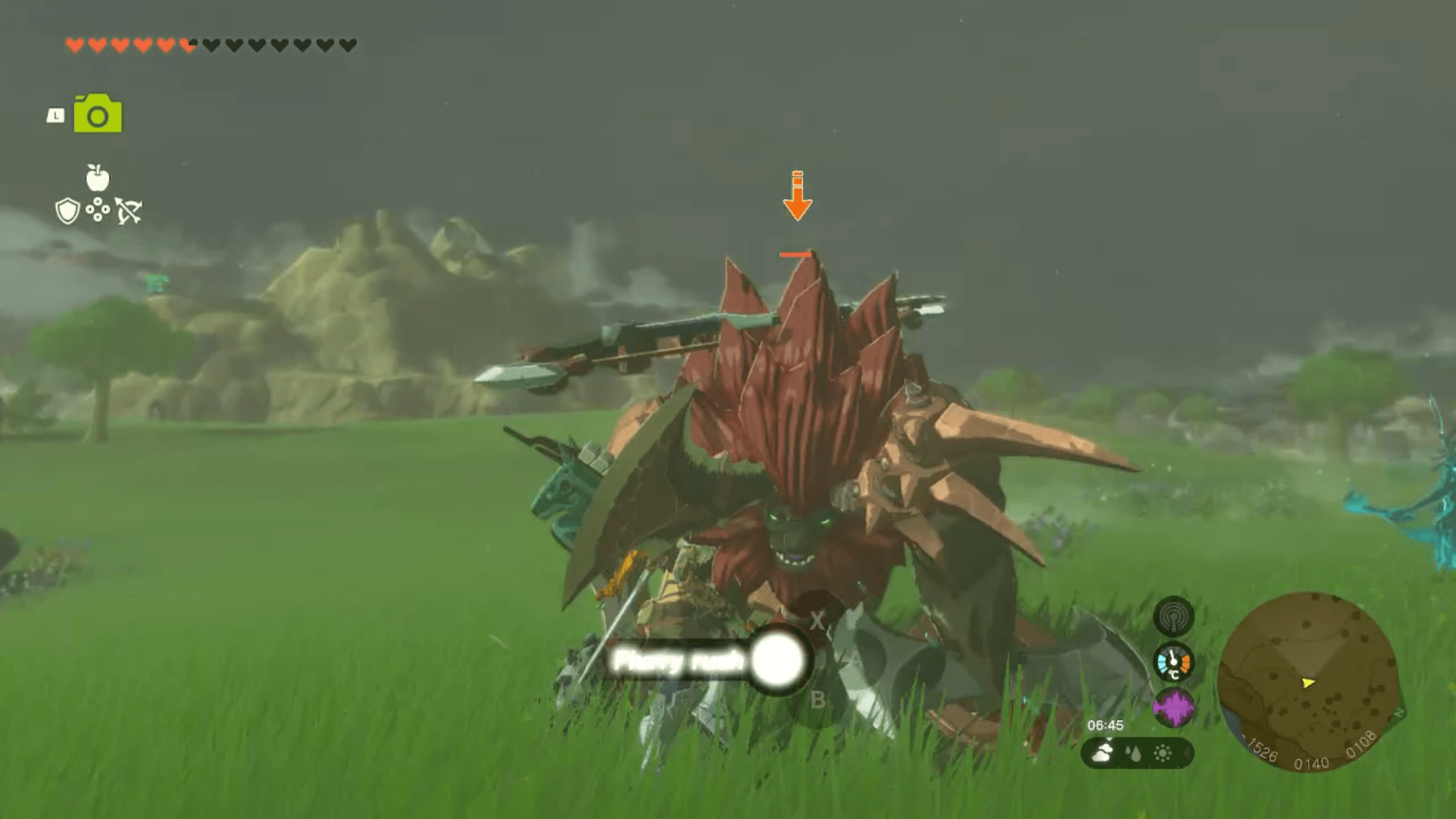 Link uses a Flurry Rush on a Lynel in a field in Zelda Tears of the Kingdom.