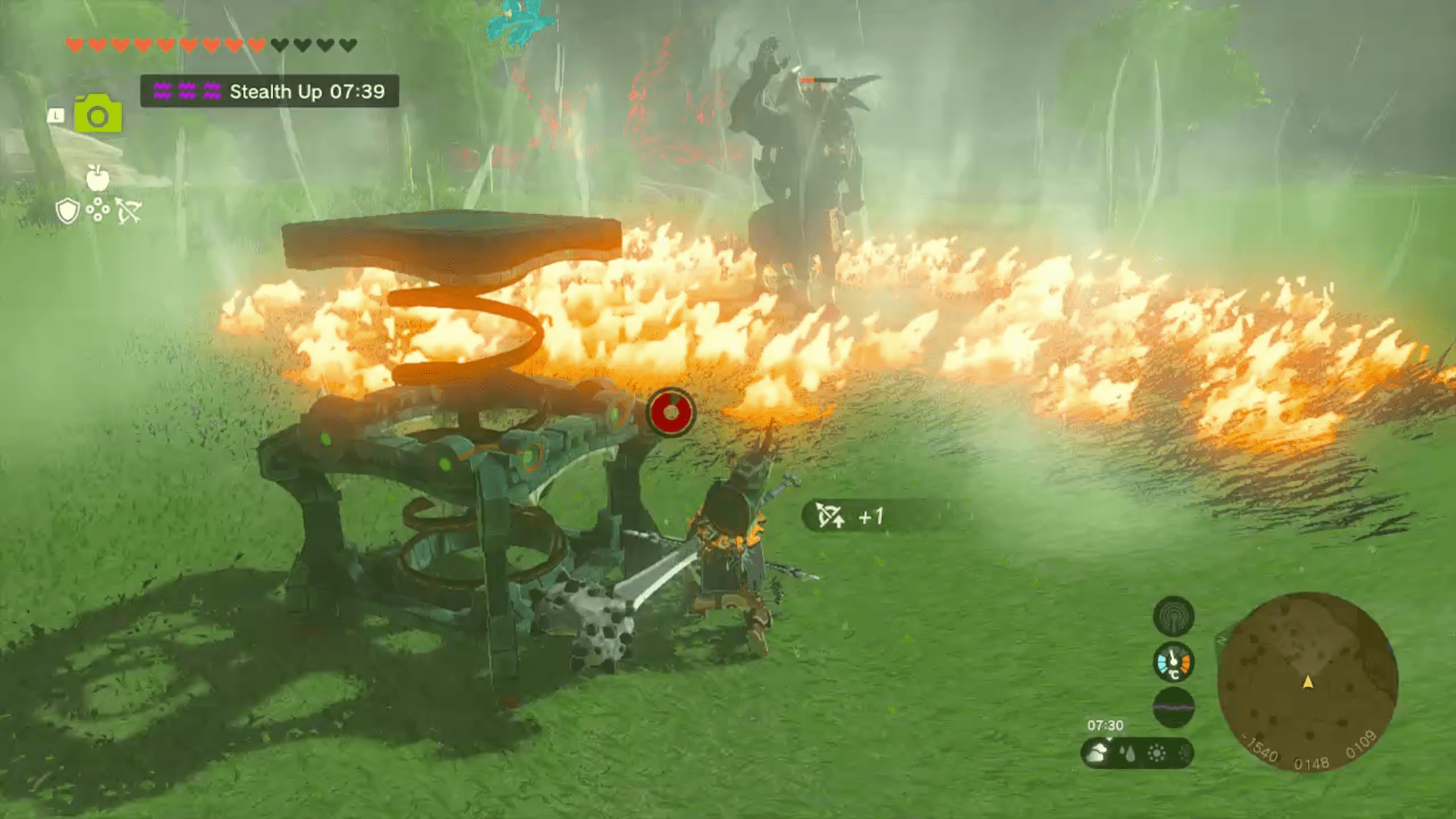 Link catches an updraft from fire during a fight against the Lynel in Zelda Tears of the Kingdom.