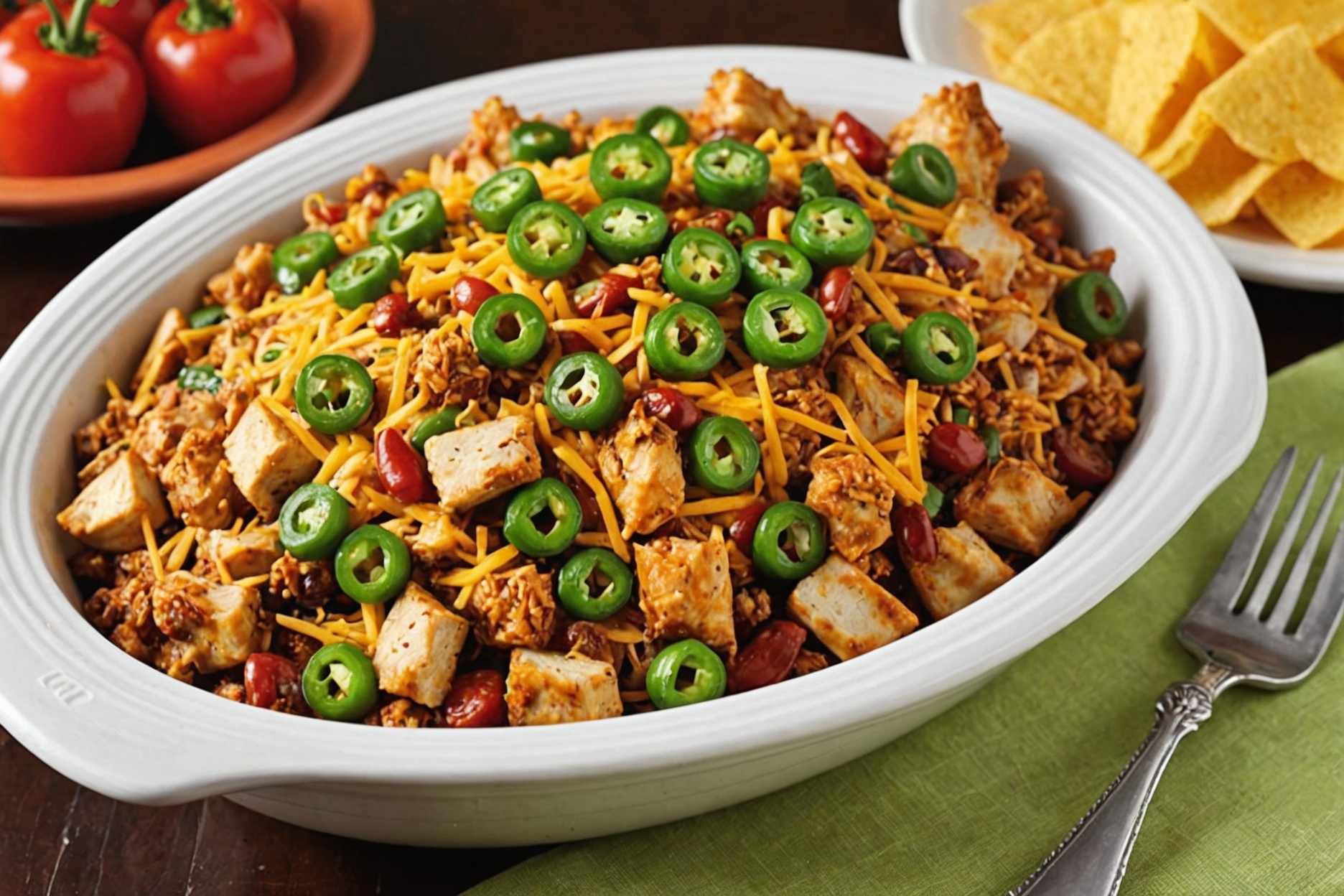 A tantalizing blend of spicy jalapeños and tender chicken.