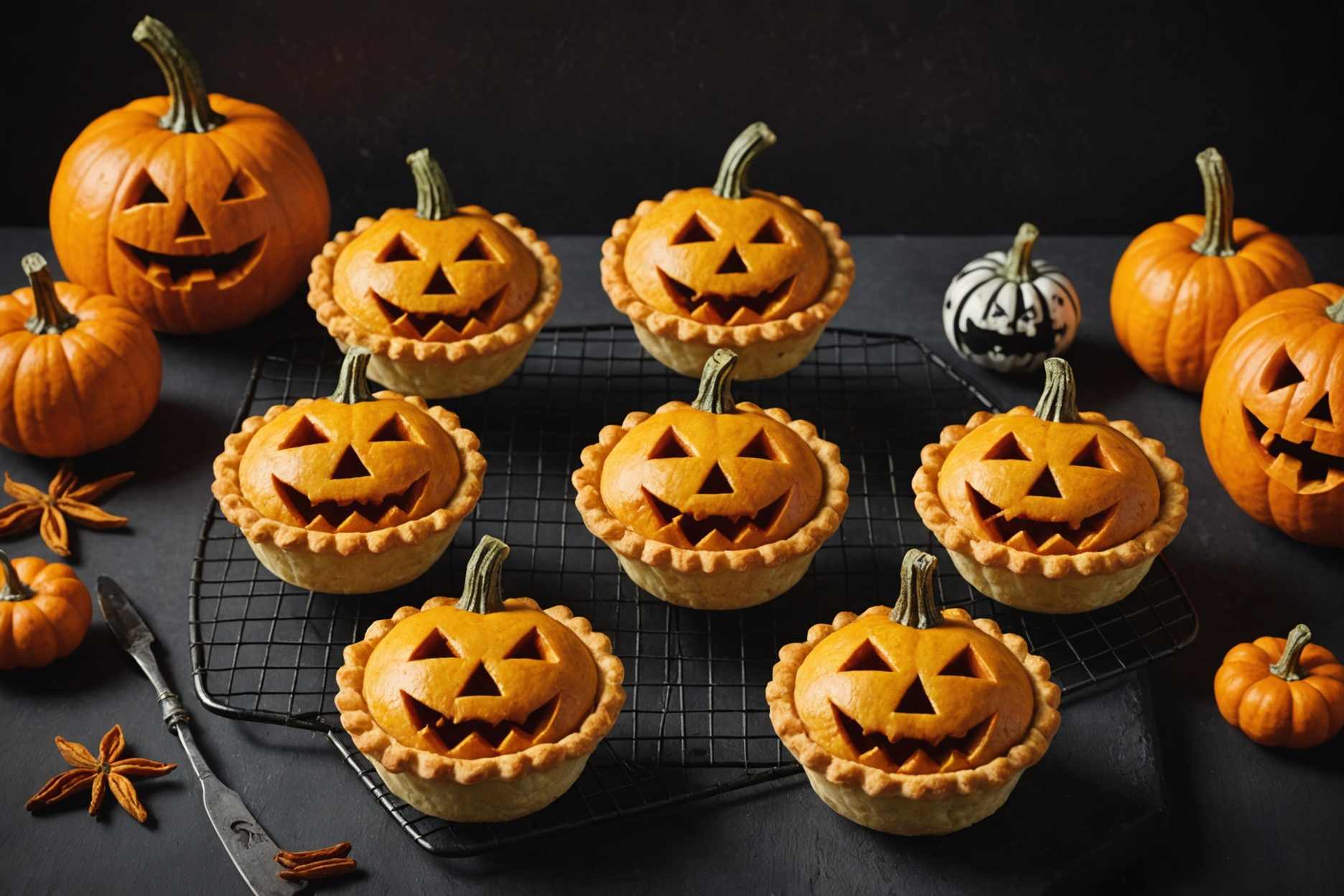 Delicious Halloween-themed beef pies shaped like Jack-o'-lanterns.