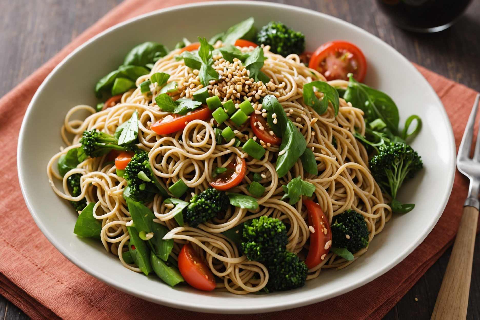 Delightful sesame-flavored noodle salad.