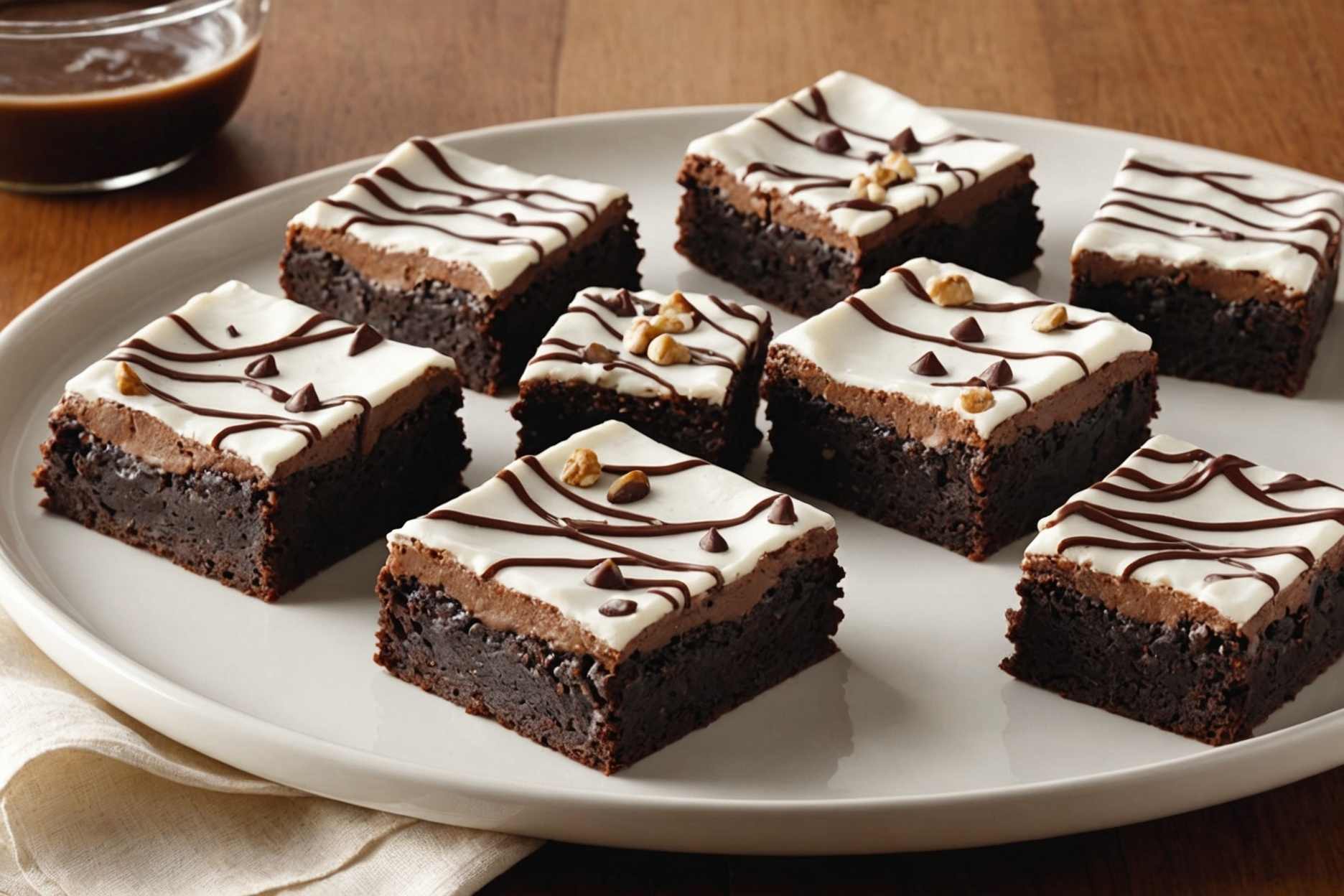 Indulgent brownies topped with luscious frosting.