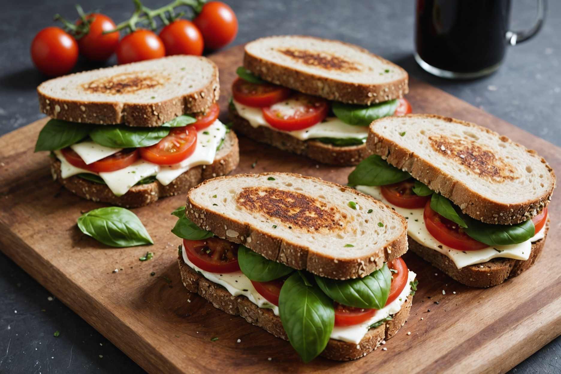 Delightful Caprese Sandwiches with fresh basil and mozzarella.