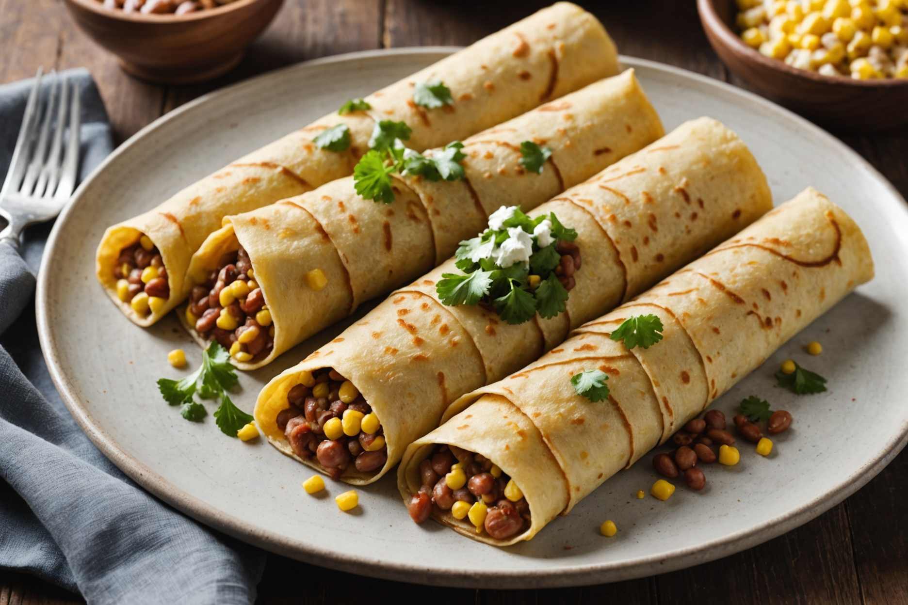 Savor the flavorful and spicy Mexican bean crepes.