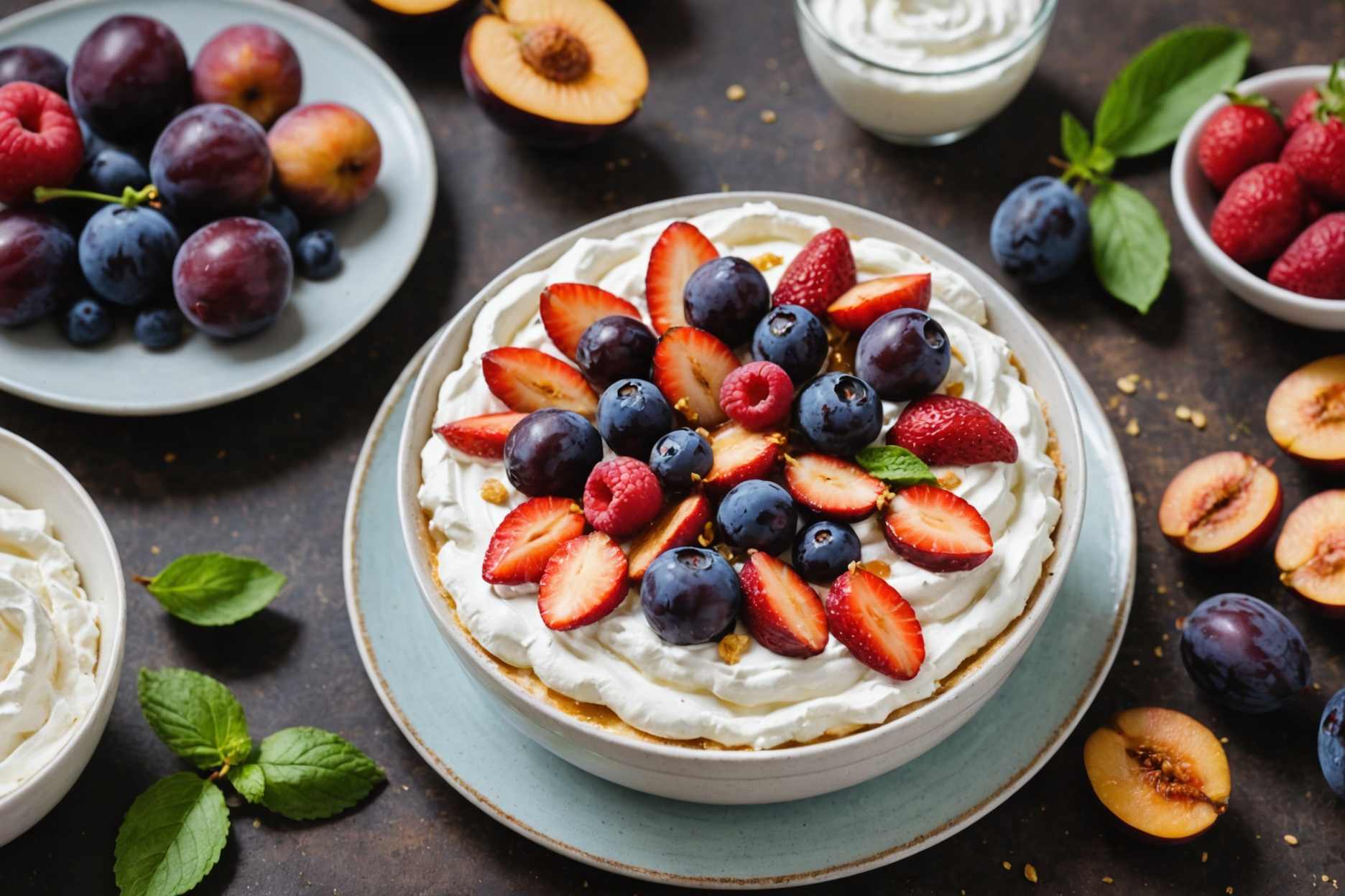 Indulge in whipped ricotta, drizzled with honey, paired with fresh summer fruits.