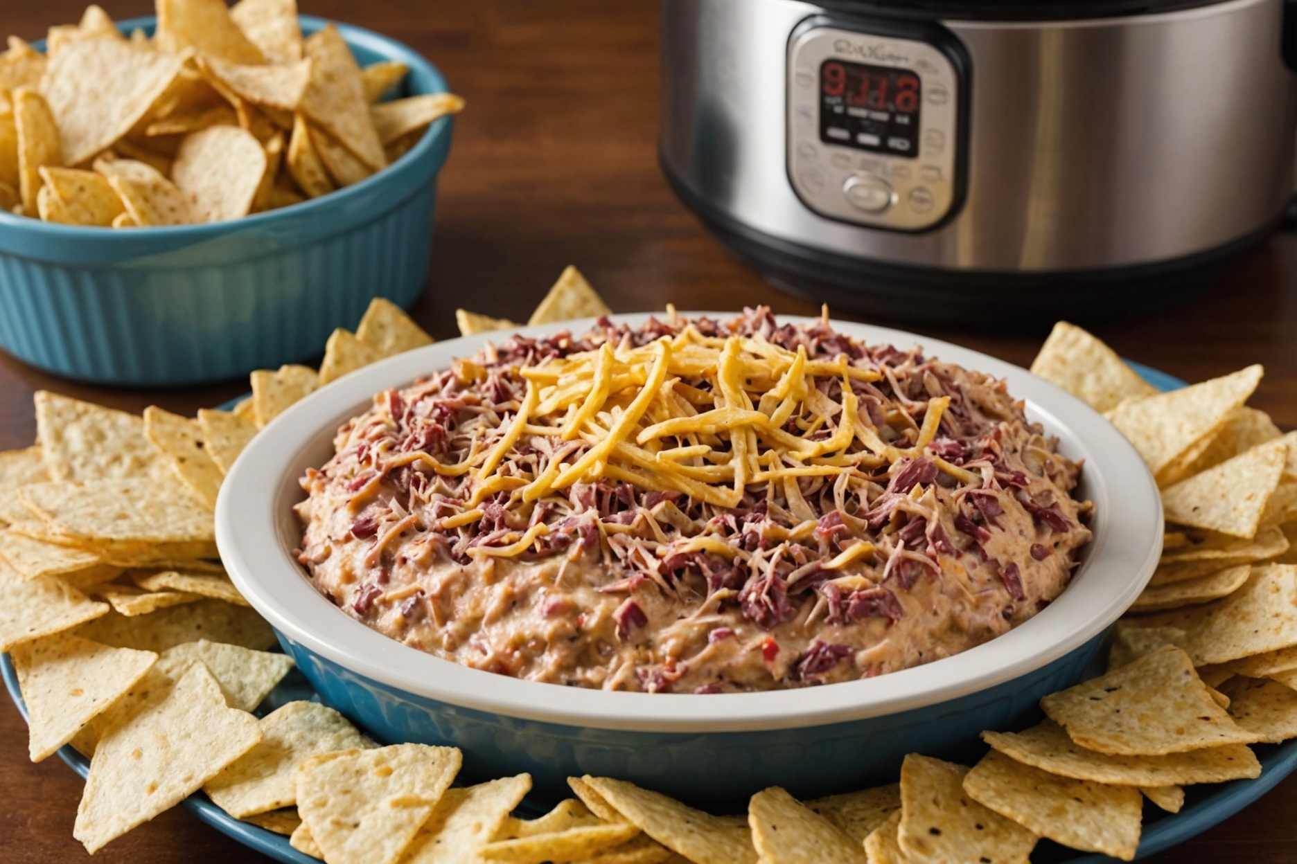 Delicious Reuben dip made effortlessly in a slow cooker.