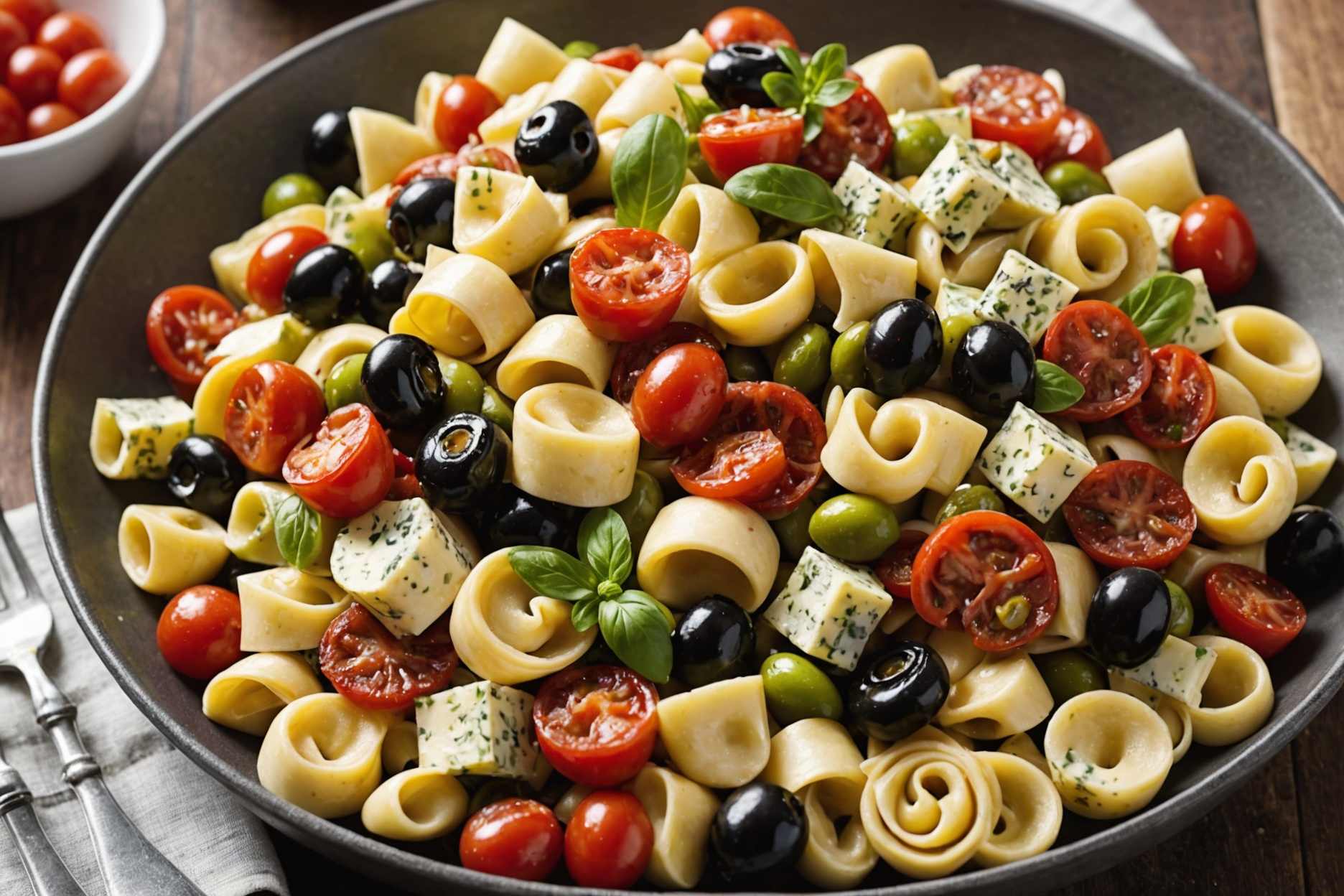 Delicious cheese tortellini mixed with fresh ingredients.