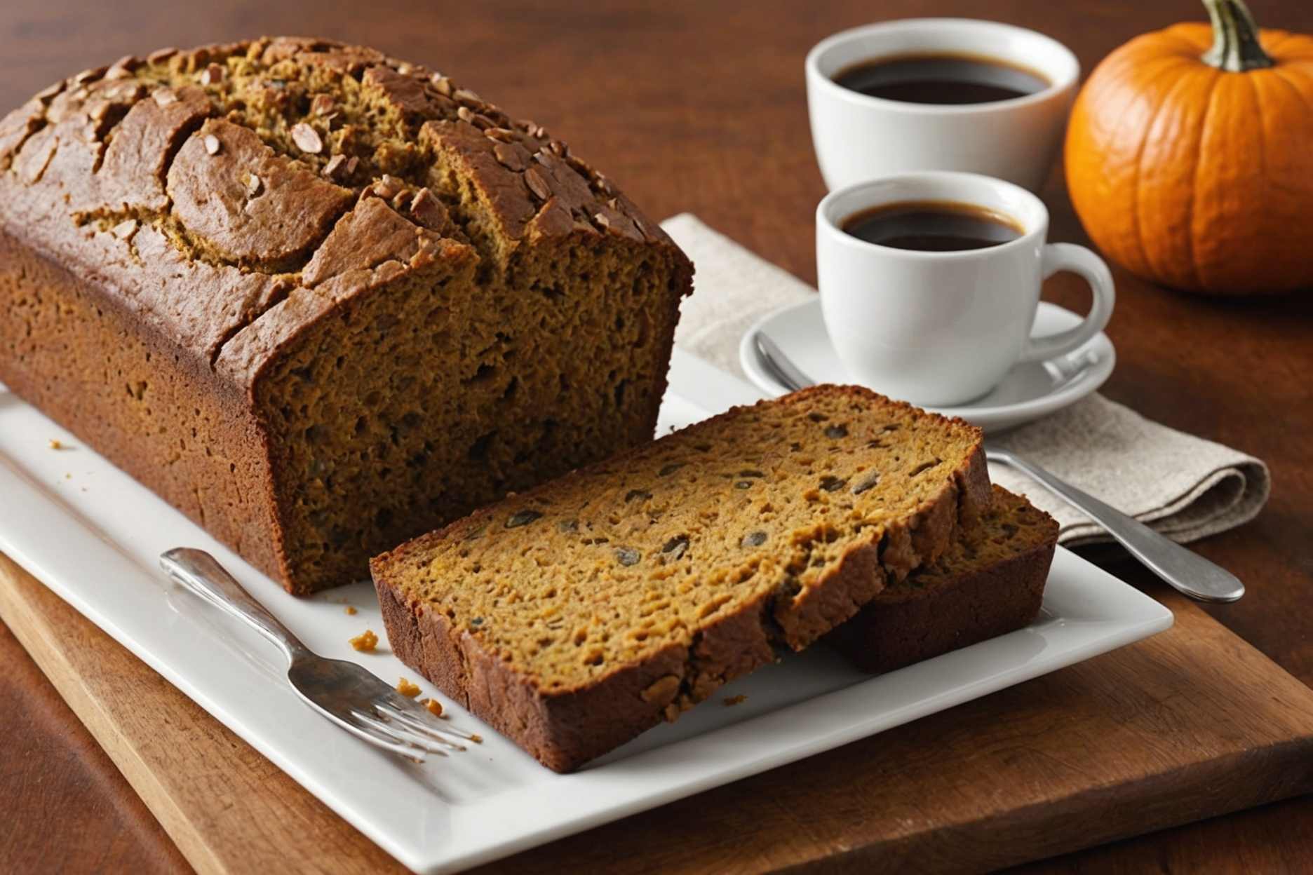 Indulge in the delightful taste of Starbucks' pumpkin bread.