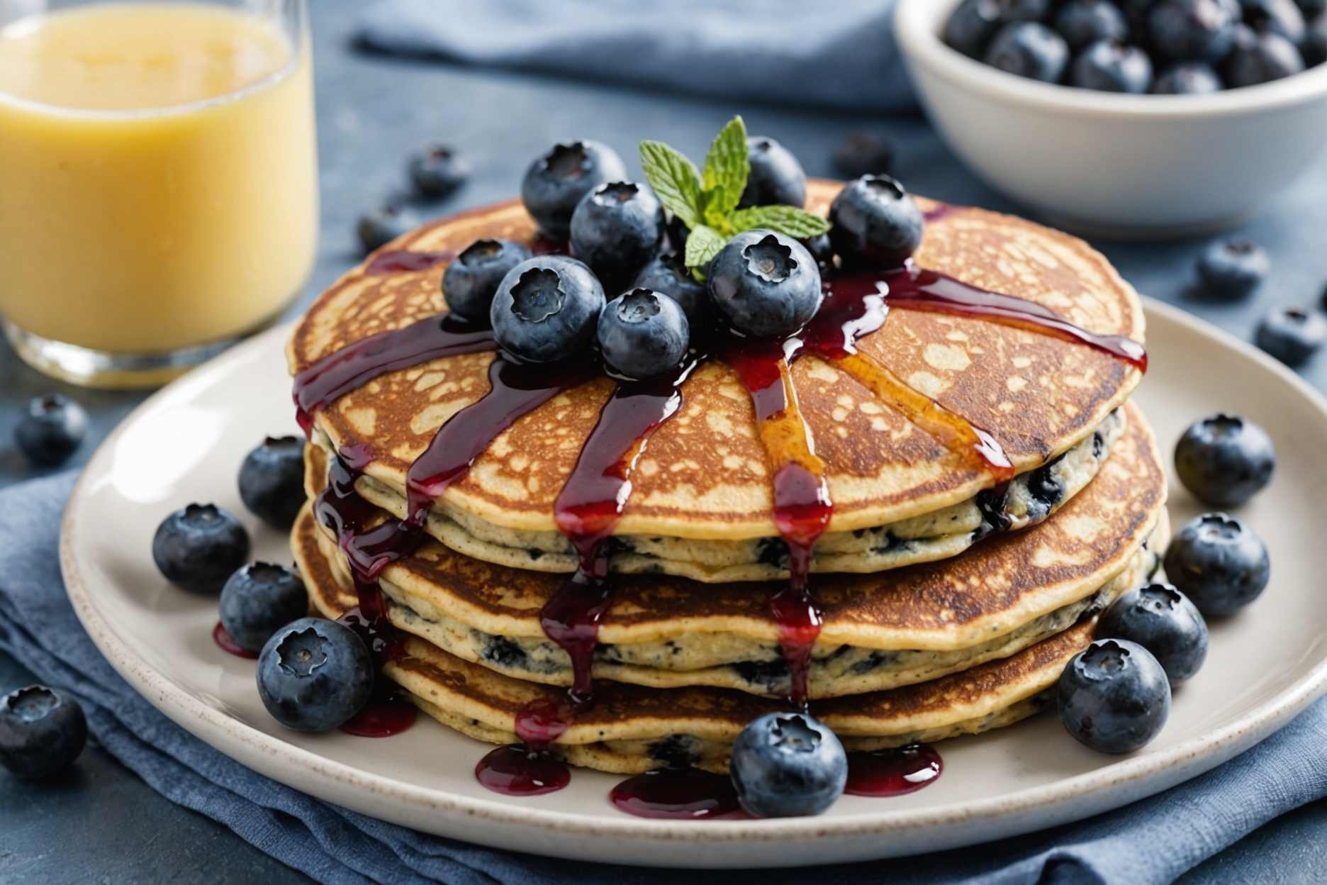 Delicious blueberry pancakes enriched with nutritious flaxseed.