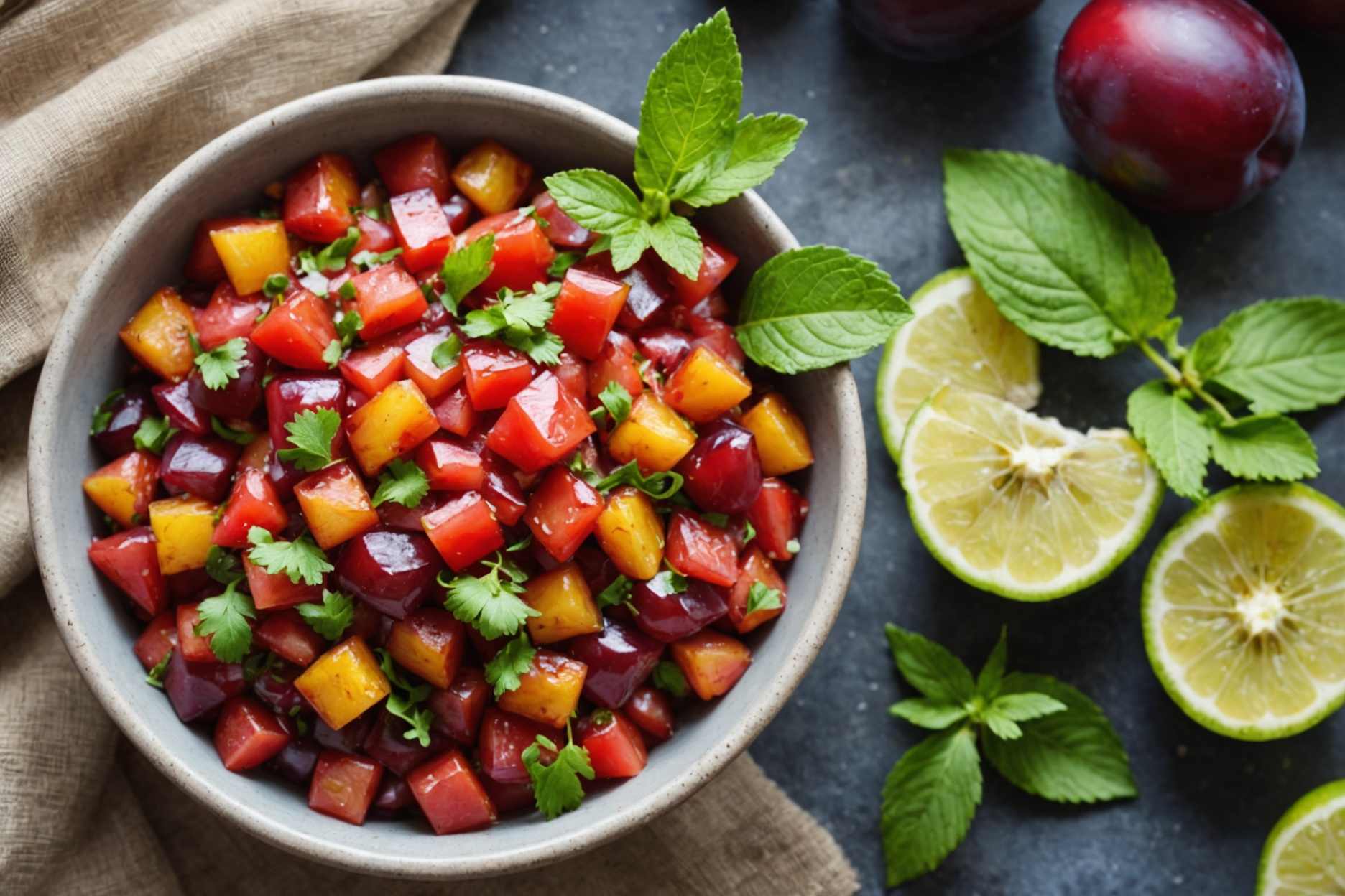 Zesty and vibrant plum salsa for a delightful twist.