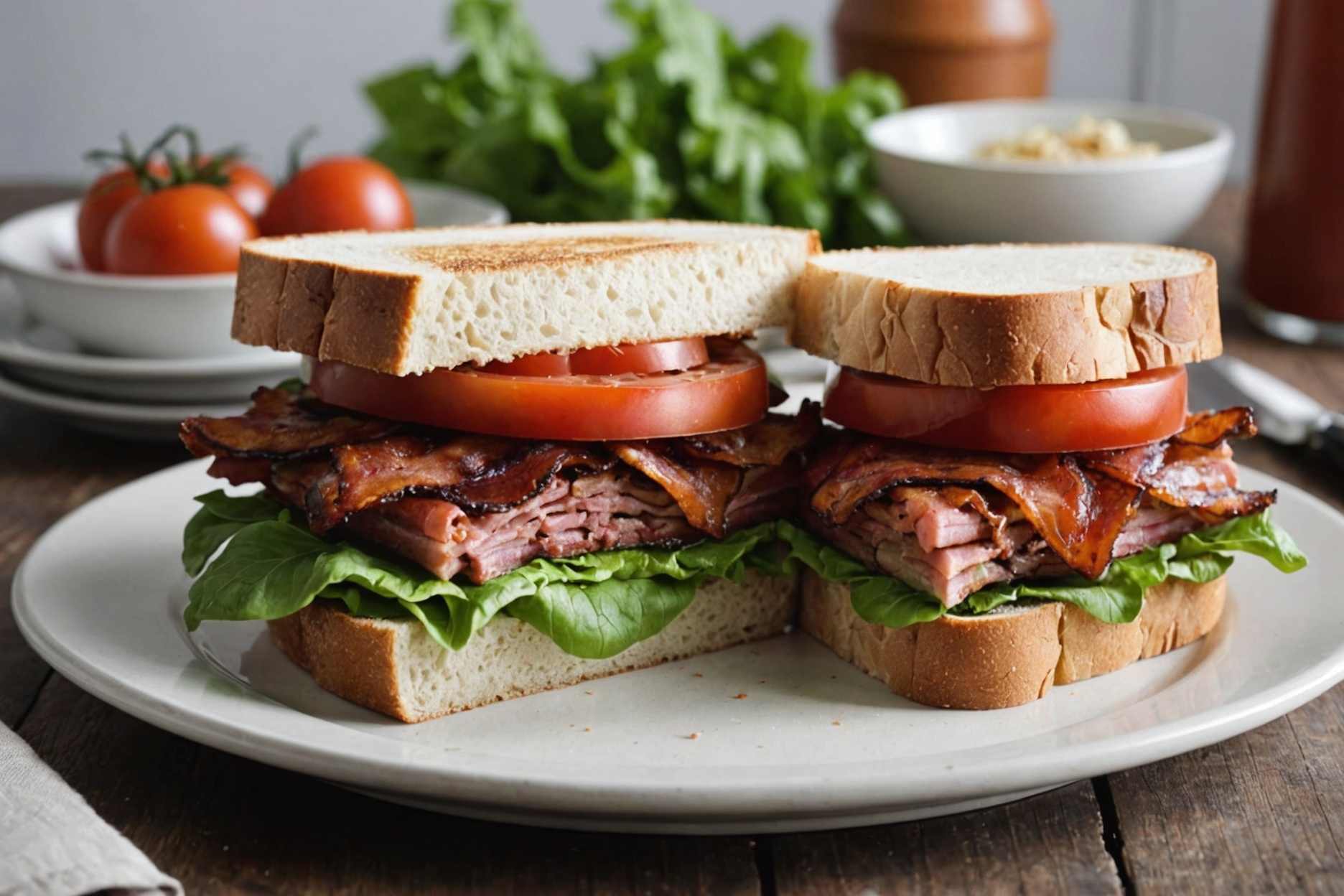 A classic sandwich with bacon, lettuce, and tomato.