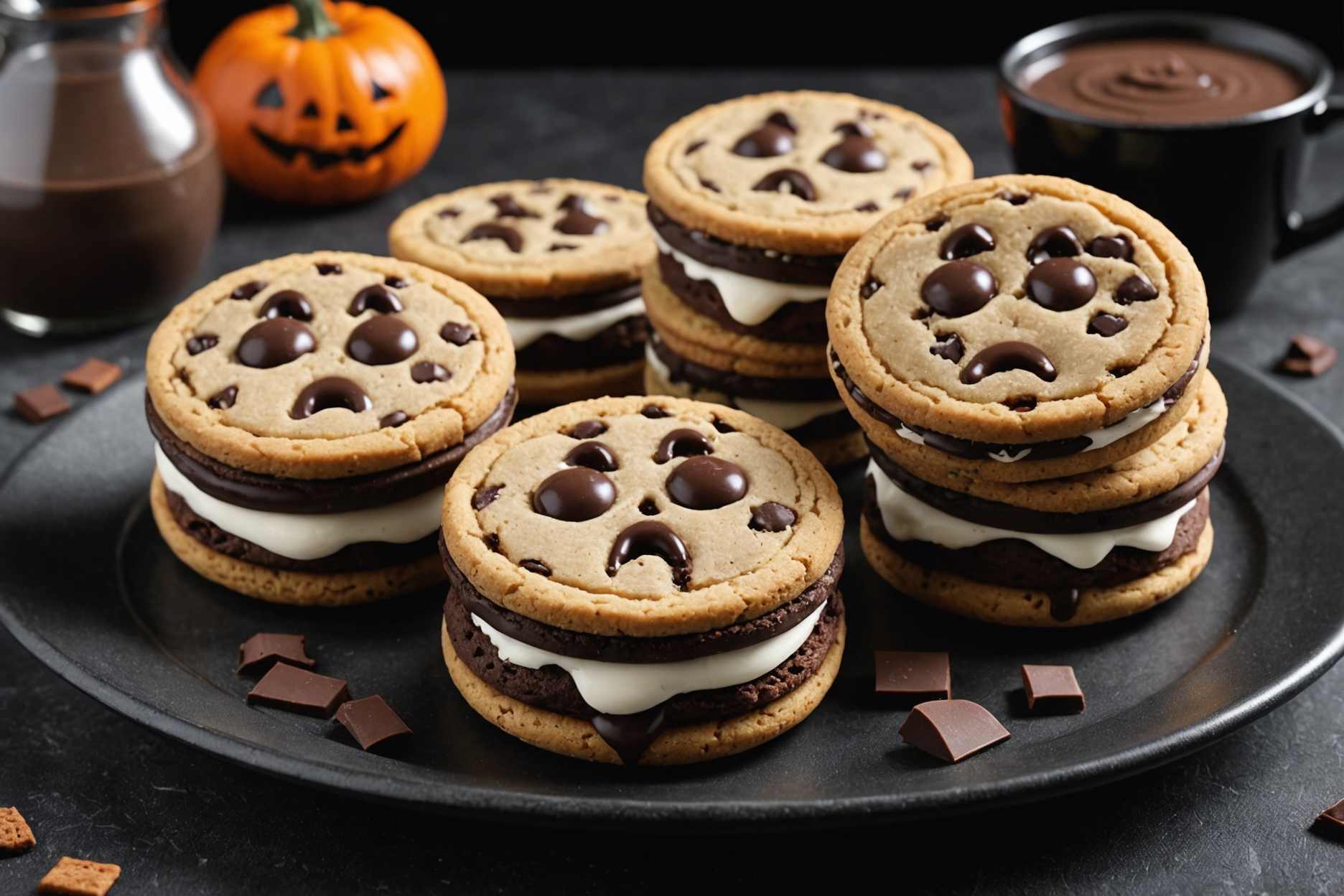 Delicious chocolate cookie delights filled with ice cream.