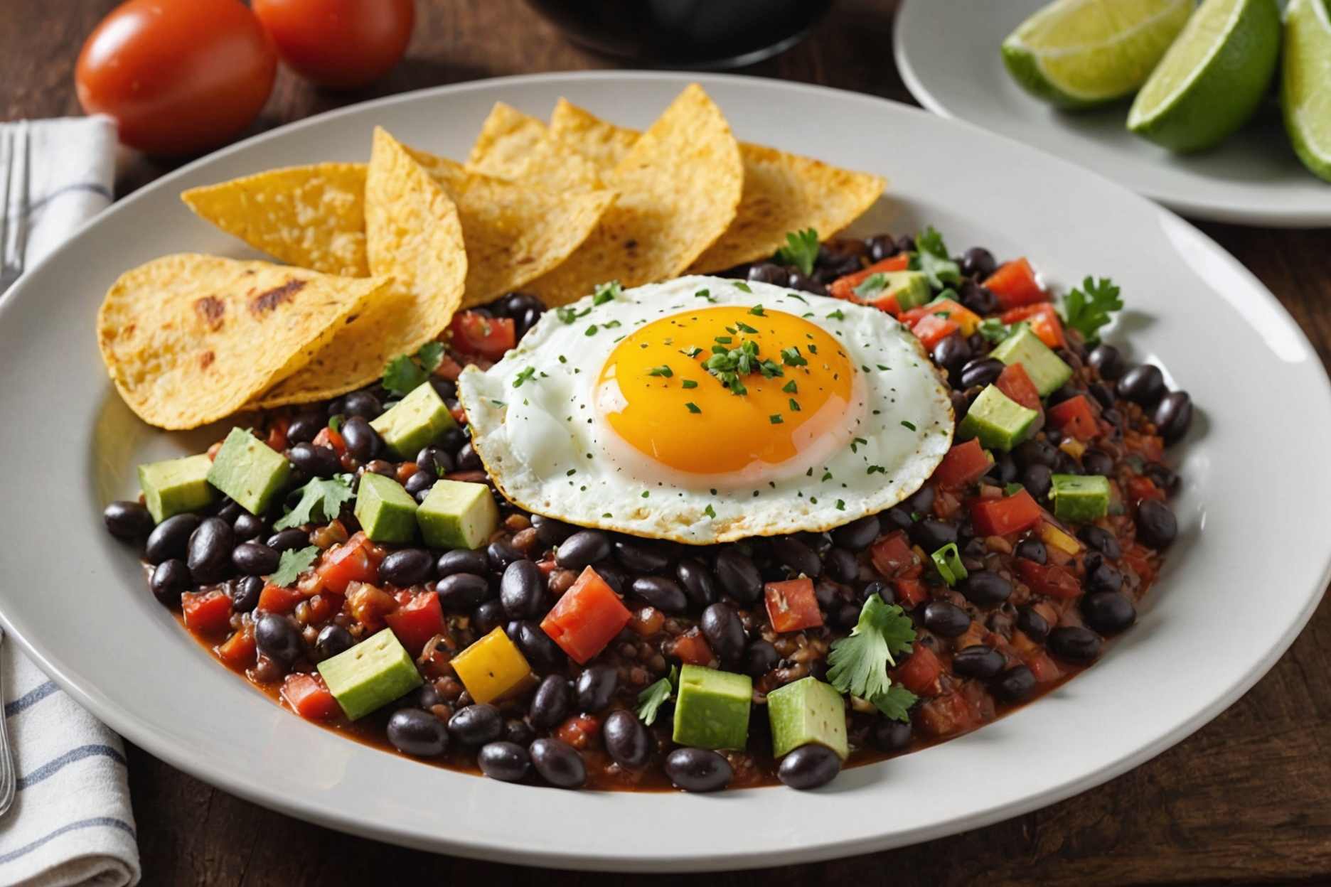 Delicious Huevos Rancheros with black beans.