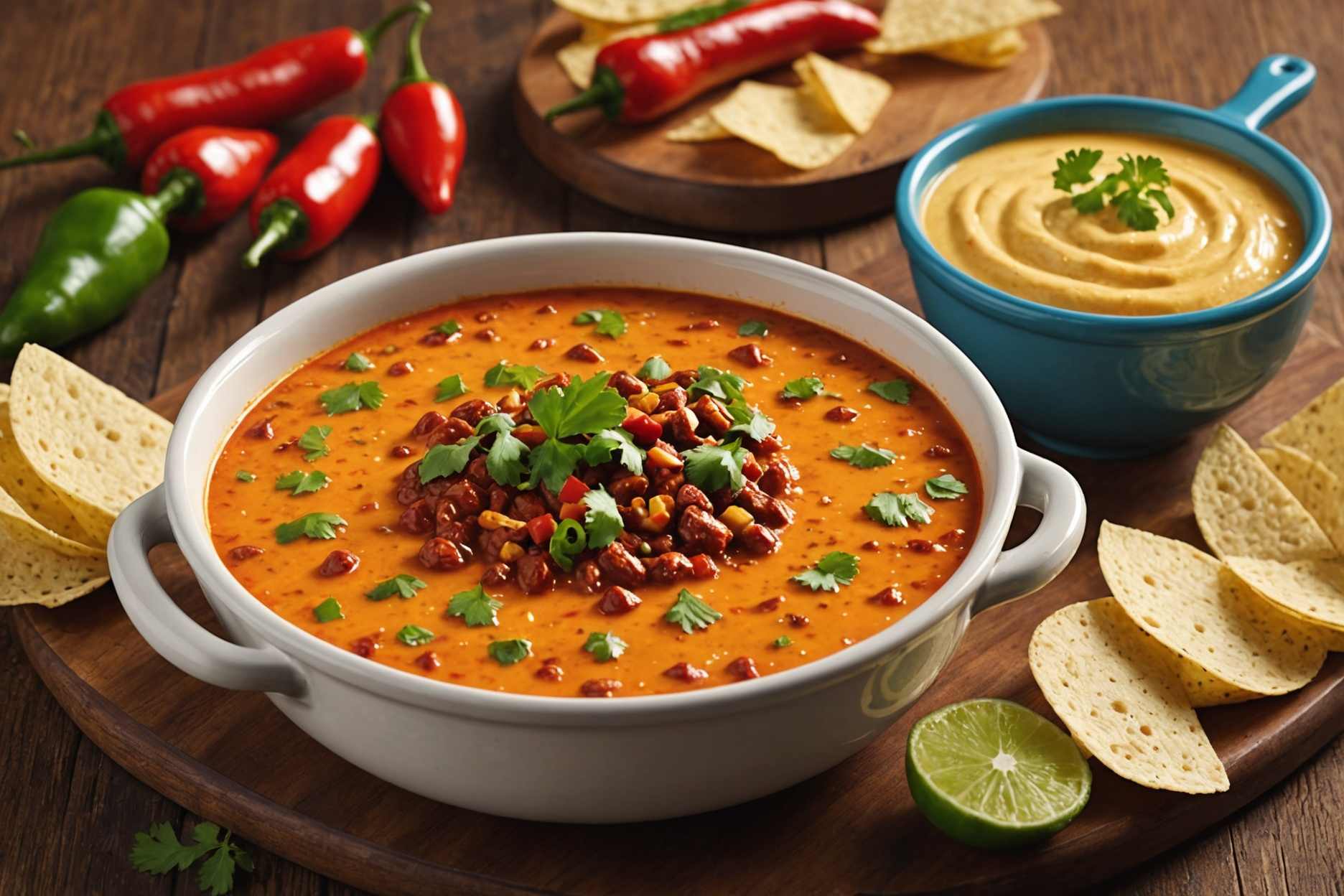 A scrumptious cheese and chili dip.