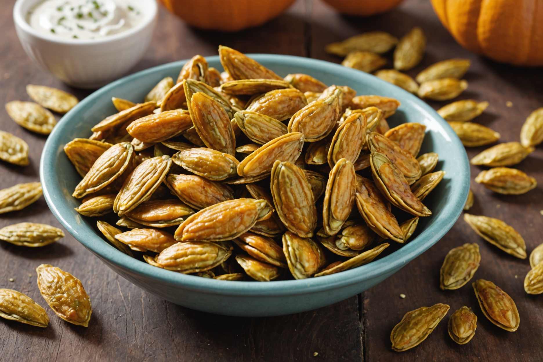 Enjoy flavorful Buffalo and ranch seasoned pumpkin seeds!