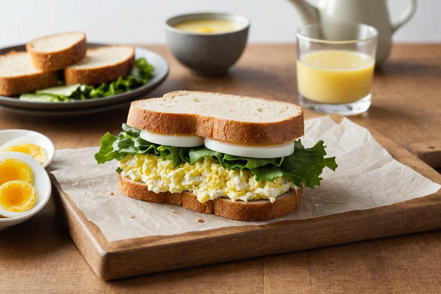 Delightful Tamago Sando: creamy egg salad nestled in soft bread.