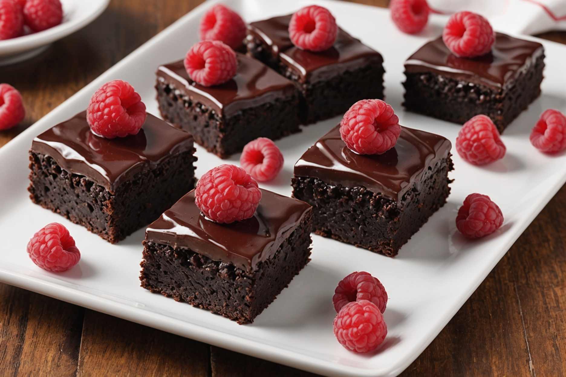 Indulge in these delightful mini brownies topped with fresh raspberries.