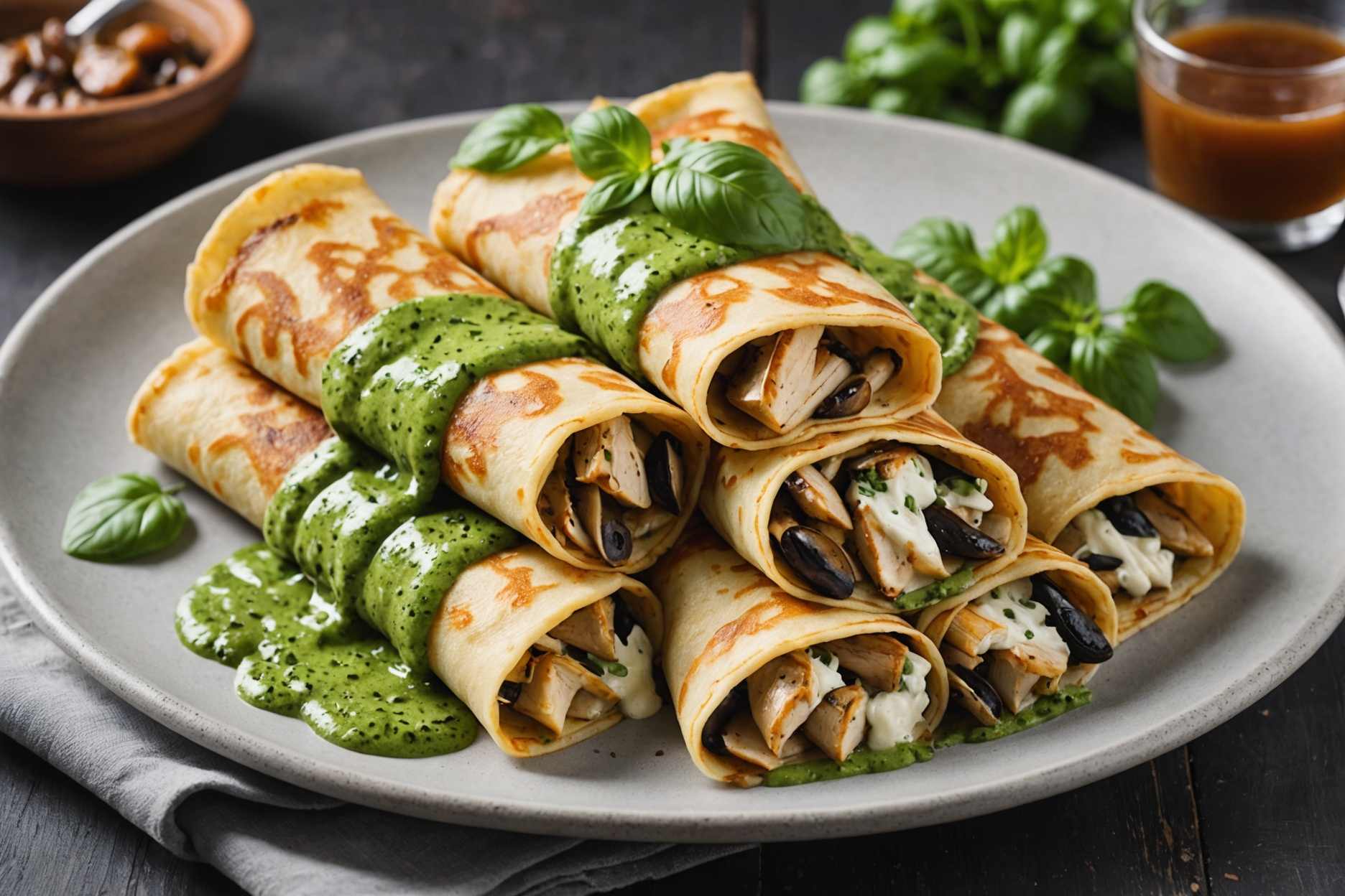 Delightful Riviera-inspired chicken crepes.