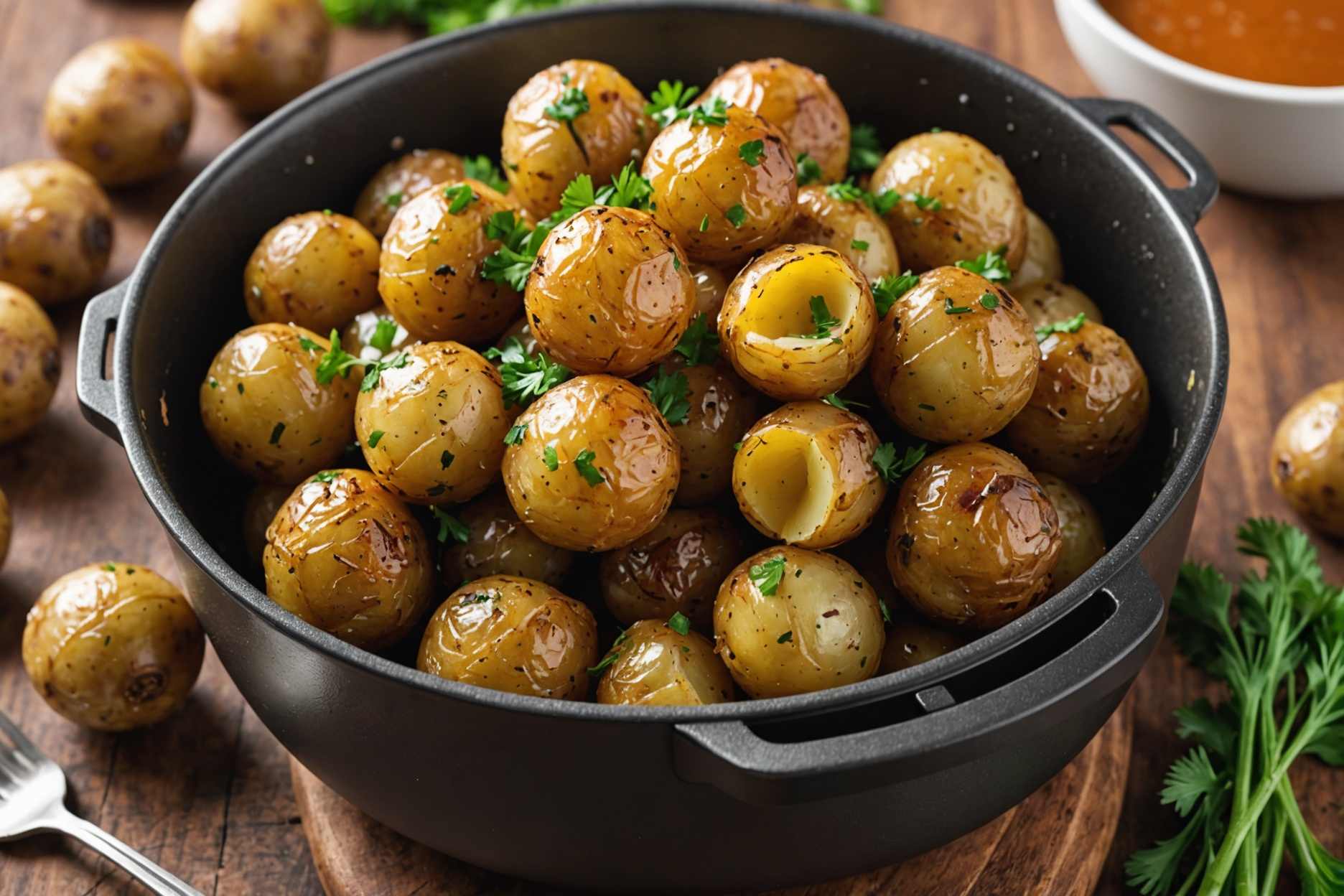 Deliciously crispy baby potatoes infused with garlic and parsley.