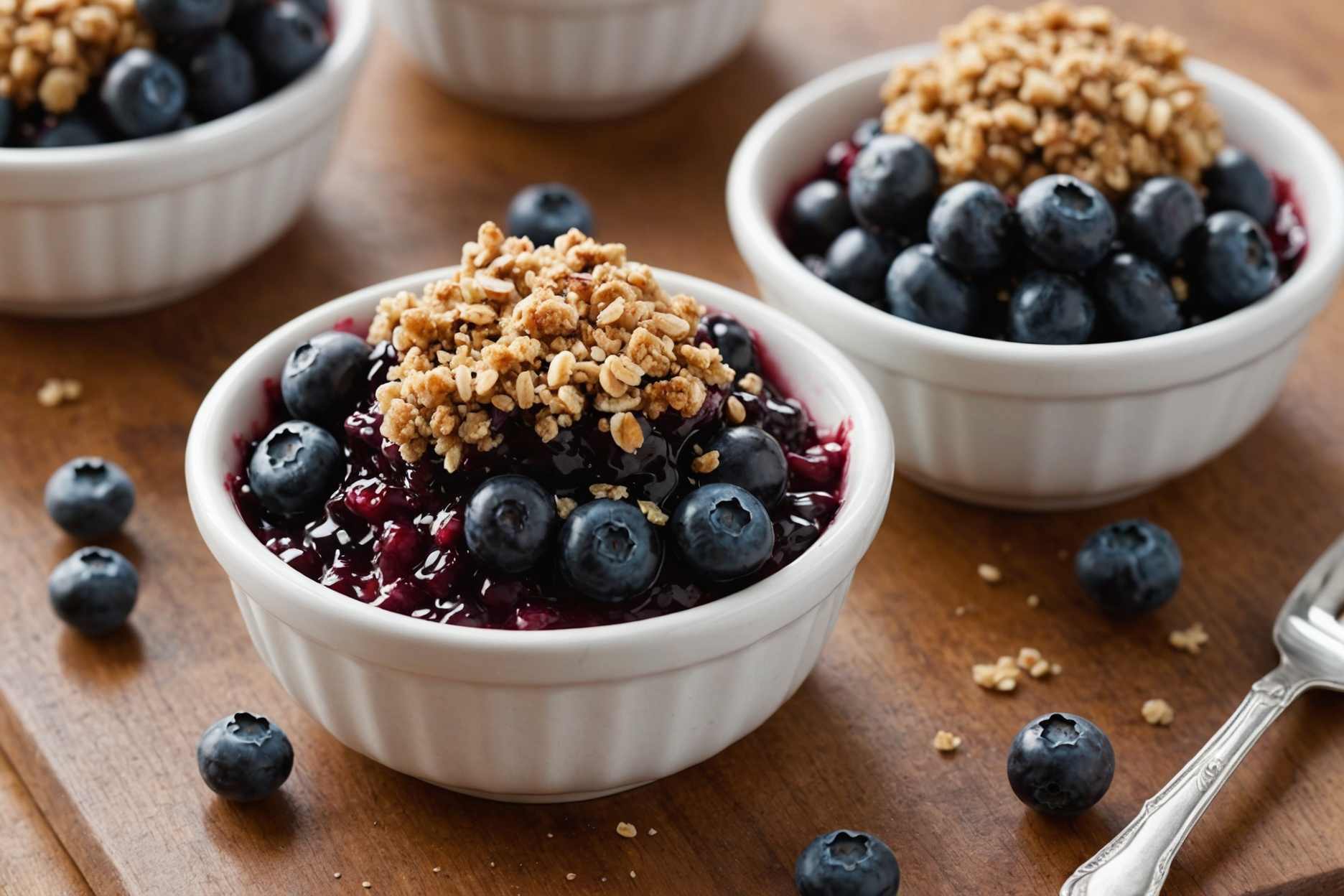 Delightful individual servings of blueberry crumble.