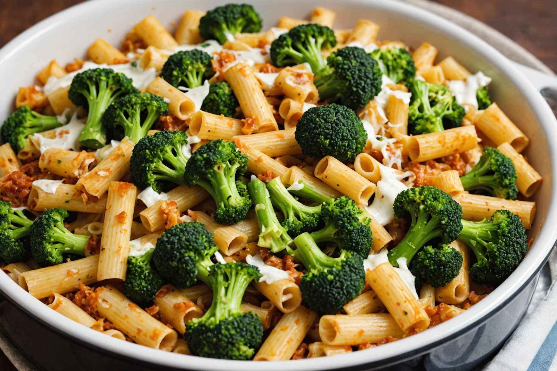 A delightful casserole combining broccoli and ziti.