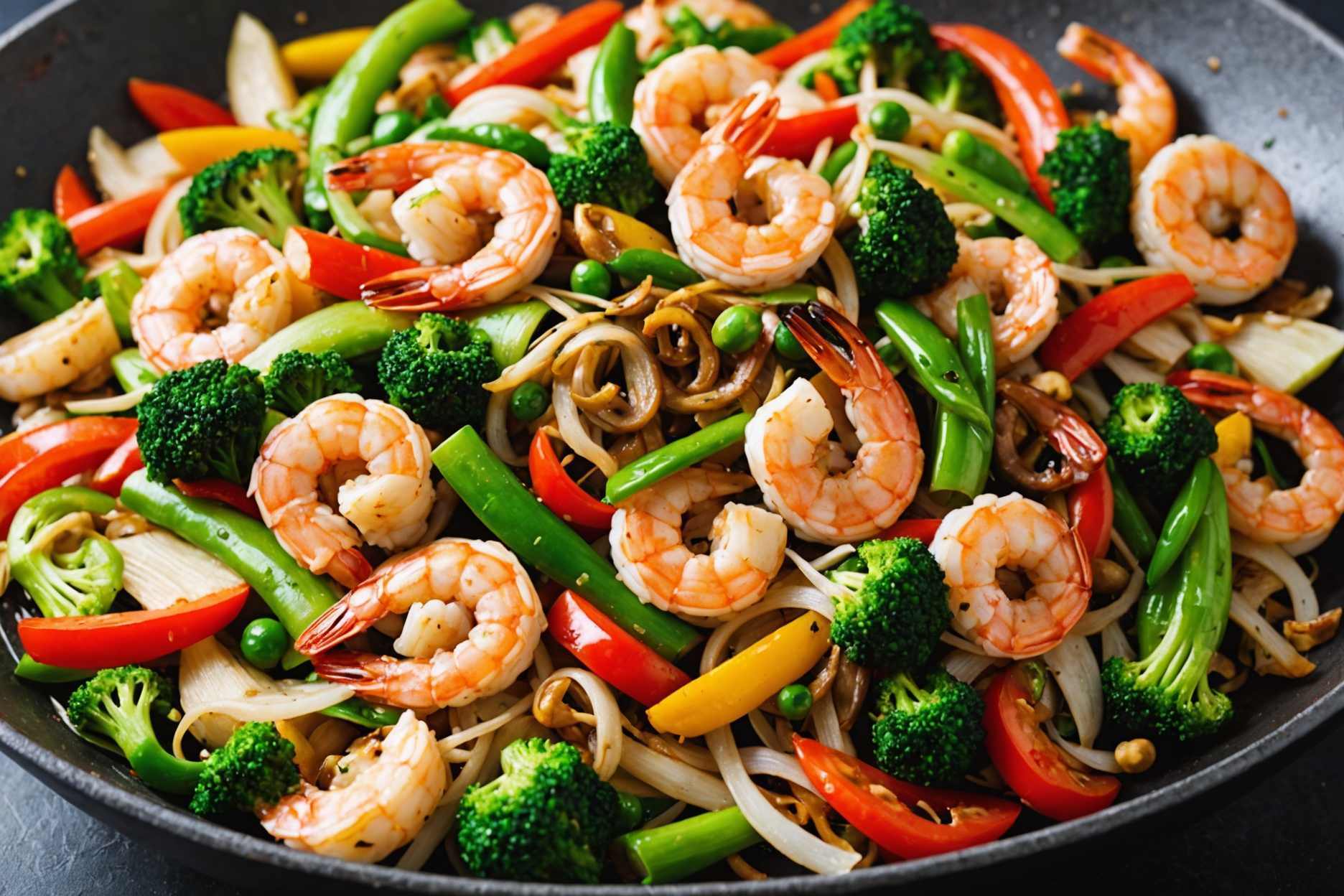 Delicious shrimp tossed in vibrant vegetables and savory sauce.